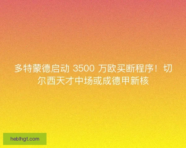 多特蒙德启动 3500 万欧买断程序！切尔西天才中场或成德甲新核